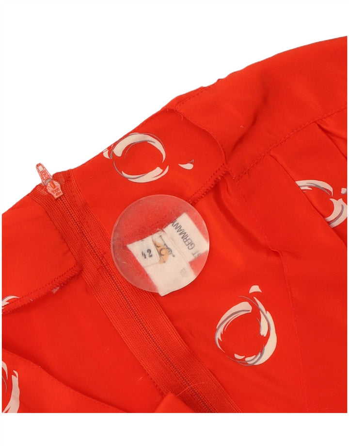 Vintage kvinders abstrakt mønster 3/4 ærmet maxikjole EU 42 Stor rød