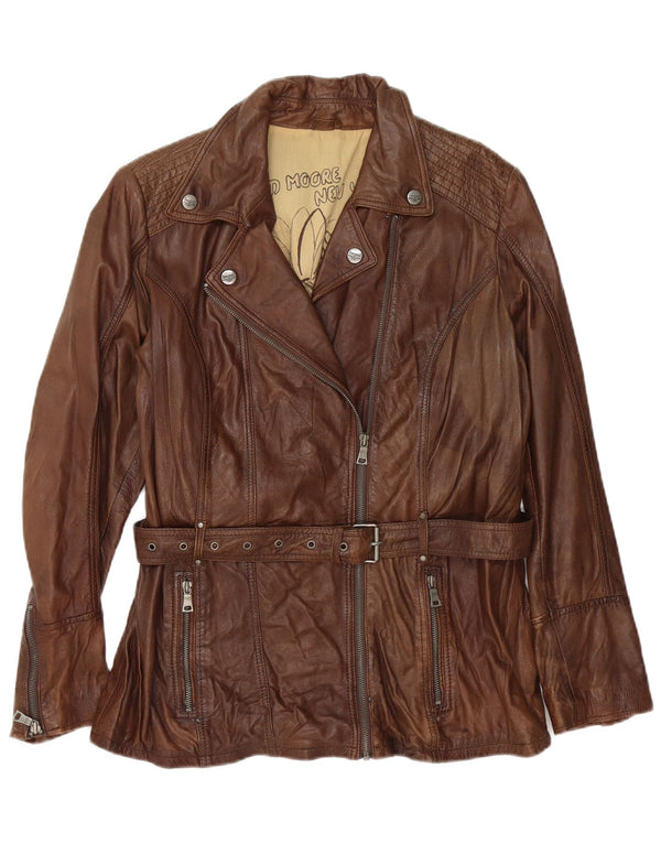 David Moore Læder Biker Jacket UK 16 Stor Brun
