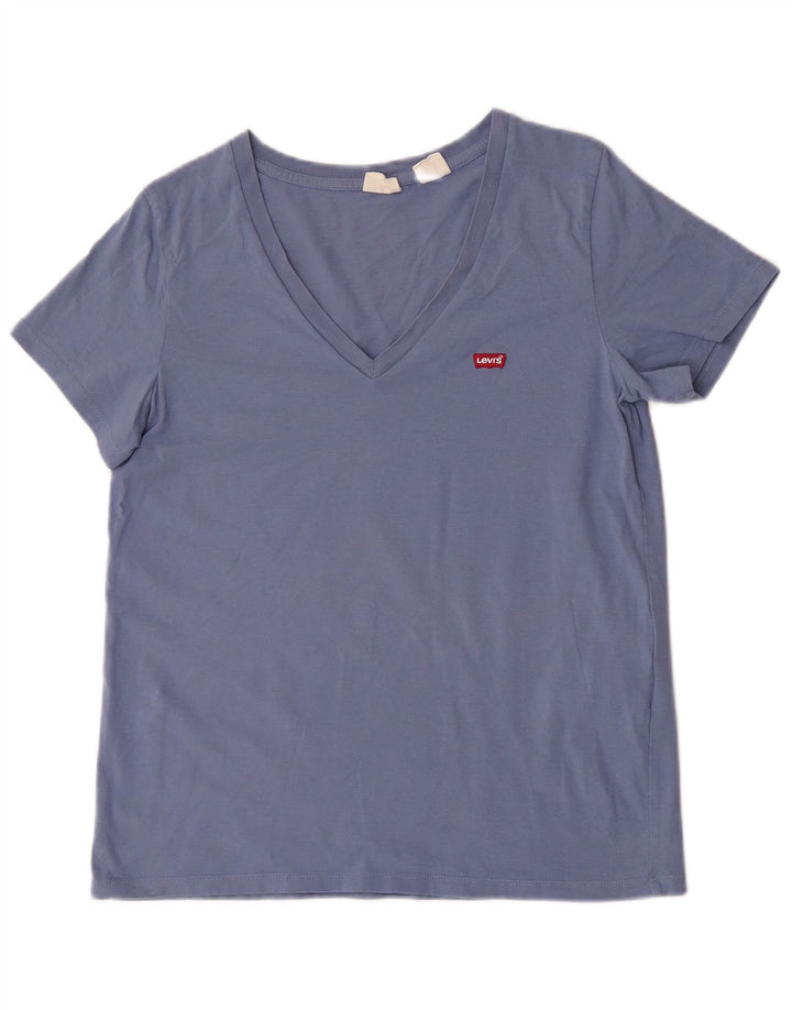 Levi's Dame T-Shirt Top UK 12 Medium Blue Bomuld