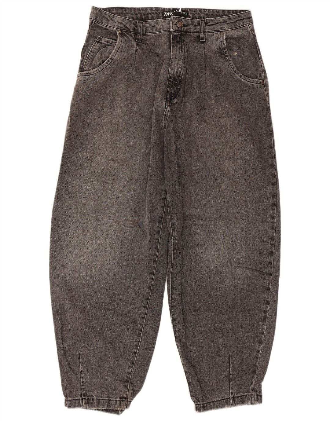 Zara Dameballon Højtaljede Cropped Jeans EU 40 Medium W30 L26 Grå