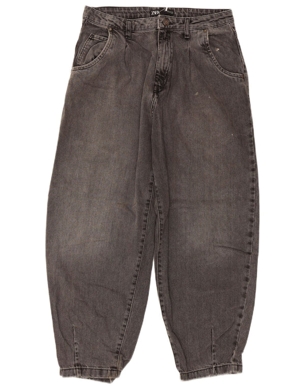 Zara Dameballon Højtaljede Cropped Jeans EU 40 Medium W30 L26 Grå