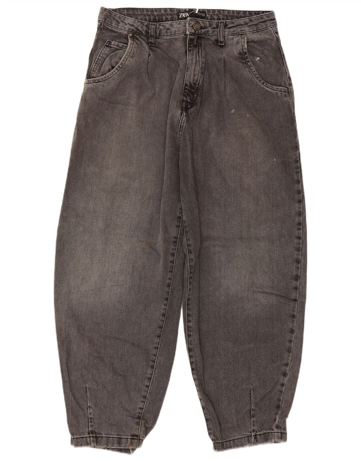 Zara Dameballon Højtaljede Cropped Jeans EU 40 Medium W30 L26 Grå