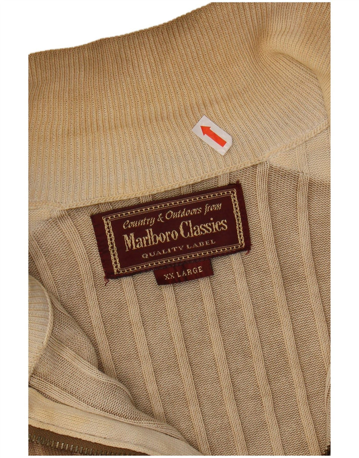 MARLBORO CLASSICS Mens Zip Neck Jumper Sweater 2XL Brown Cotton