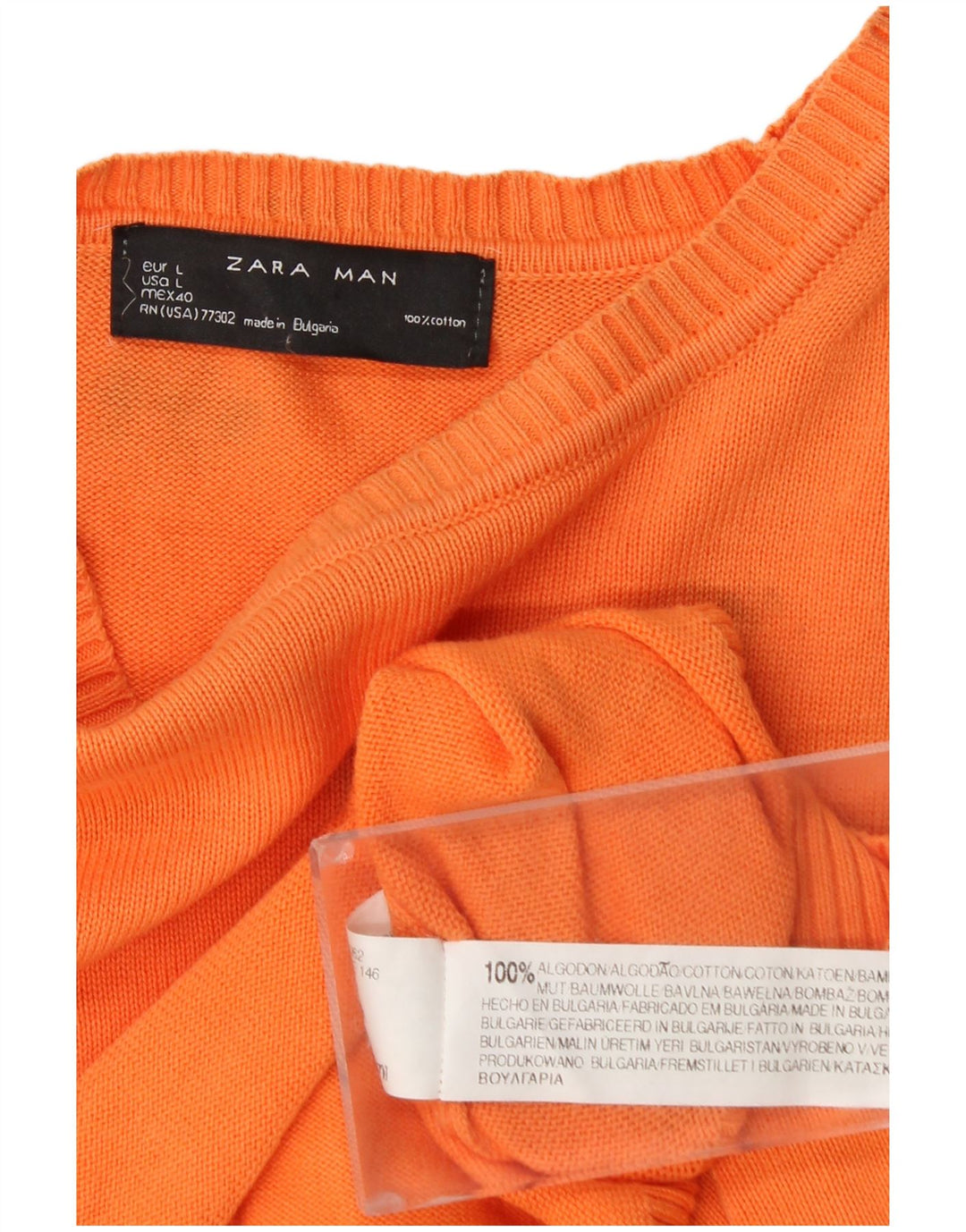 Zara Herre Boat Neck Jumper Sweater Stor Orange Bomuld