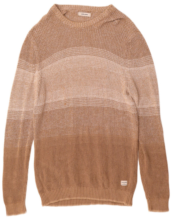 Jack & Jones Mens Boat Neck Jumper Sweater XL Brown Striped Cotton