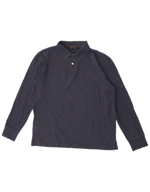 Sergio Tacchini Mens Long Sleeve Polo Shirt IT 48 Medium Navy Blue Cotton