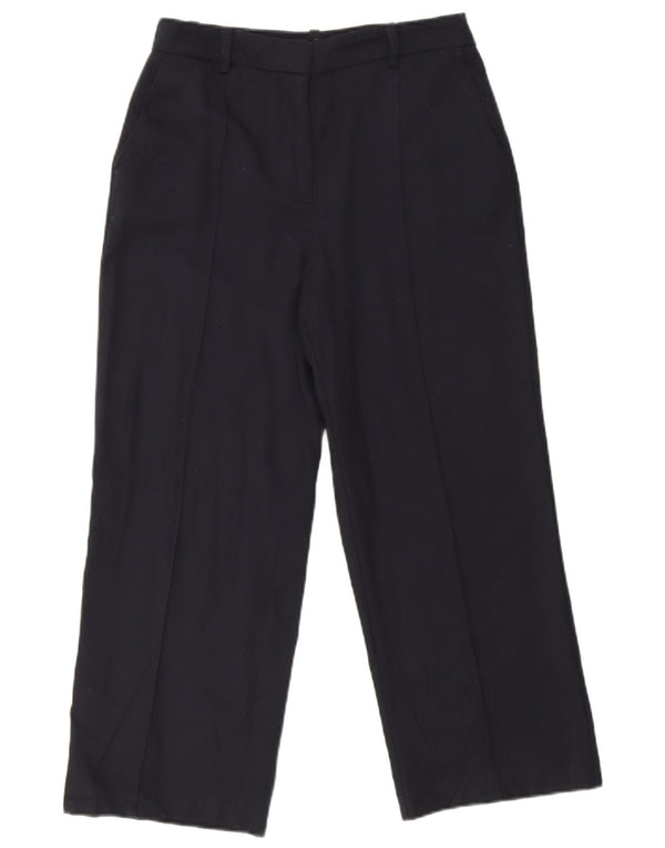 Zara Womens Straight Cropped Trousers Medium W28 L25 Navy Blue Polyester
