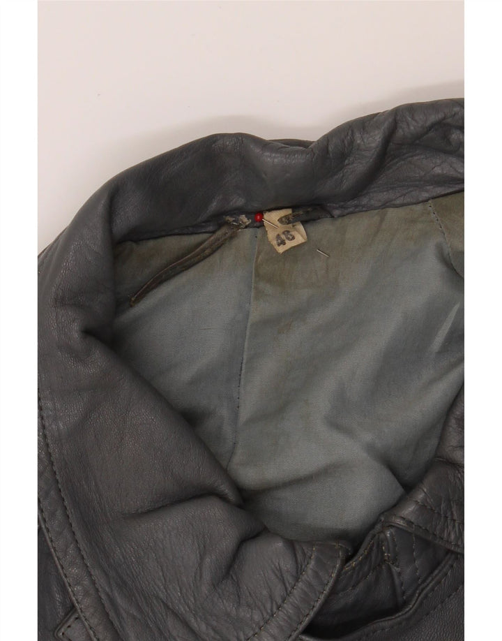 VINTAGE Mens Leather Jacket IT 48 Medium Grey Vintage Vintage and Second-Hand Vintage from Messina Hembry 
