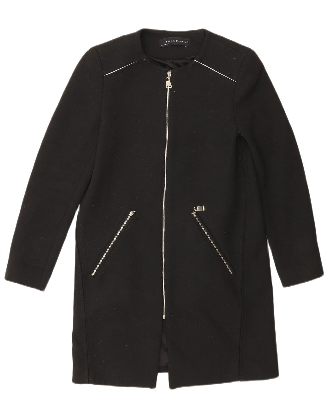 Zara Dame Overfrakke UK 6 XS Sort Polyester