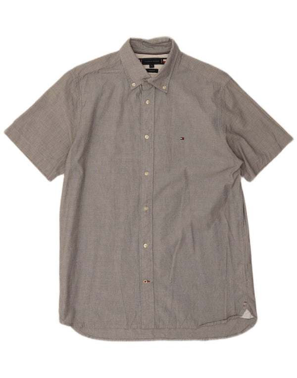 TOMMY HILFIGER Mens Short Sleeve Regular Fit Shirt Medium Grey Cotton