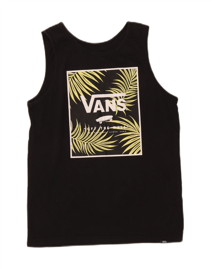 VANS Boys Custom Fit Graphic Vest Top 12-13 Years Large Black Cotton