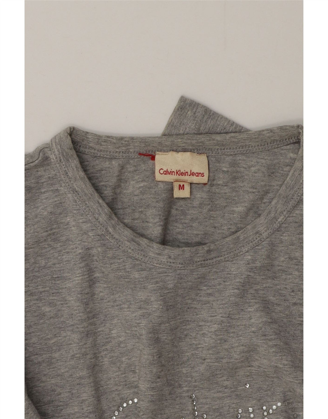 Calvin Klein Jeans Dame Grafisk Top Langærmet UK 12 Medium Grey Flecked