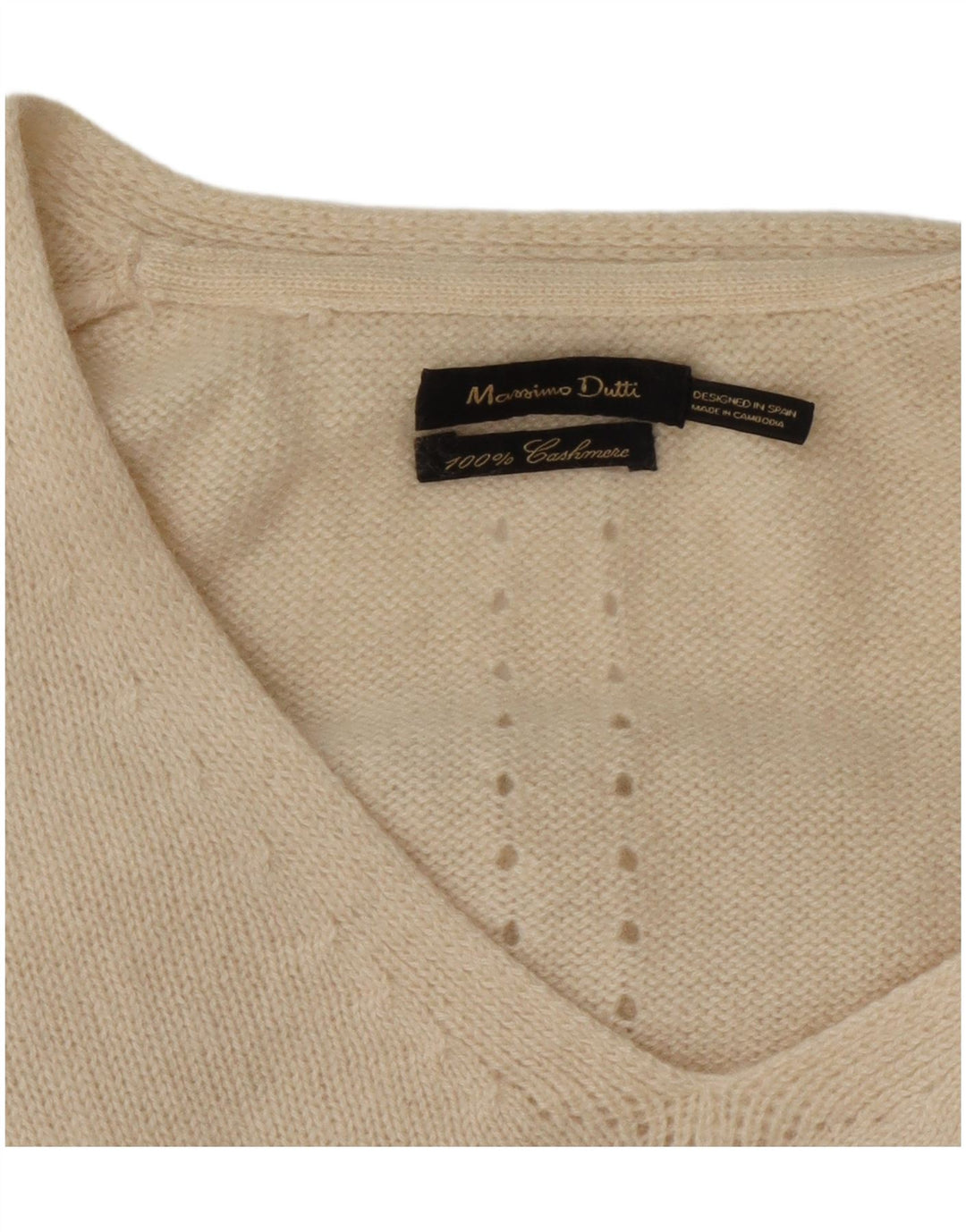 Massimo Dutti Dame V-hals sweater UK 14 Medium Off White Cashmere