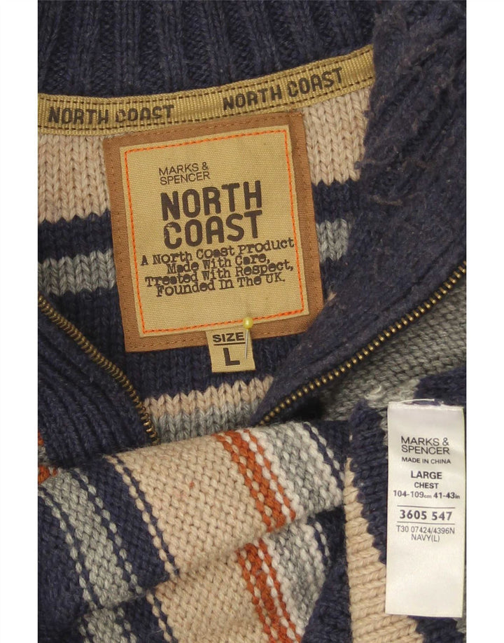 Marks & Spencer Herre North Coast Zip Neck Jumper Sweater Large Navy Blue