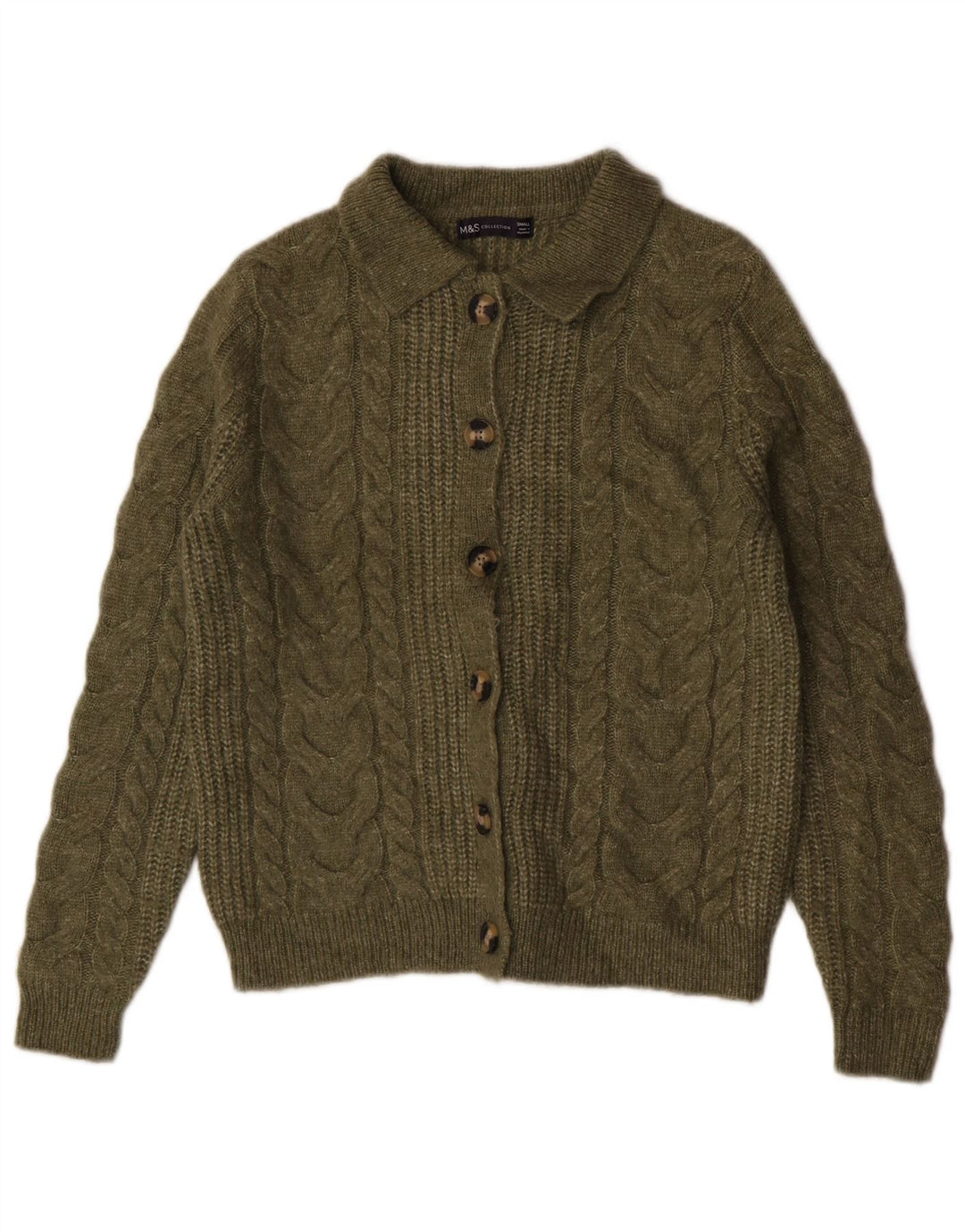 Marks & Spencer Dame Cardigan Sweater UK 10 Small Khaki Acryl