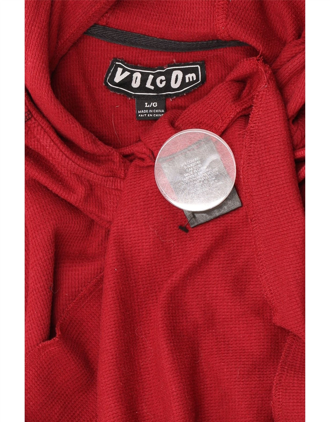 Volcom Herre Button Neck Hoodie Jumper Stor Rød Bomuld