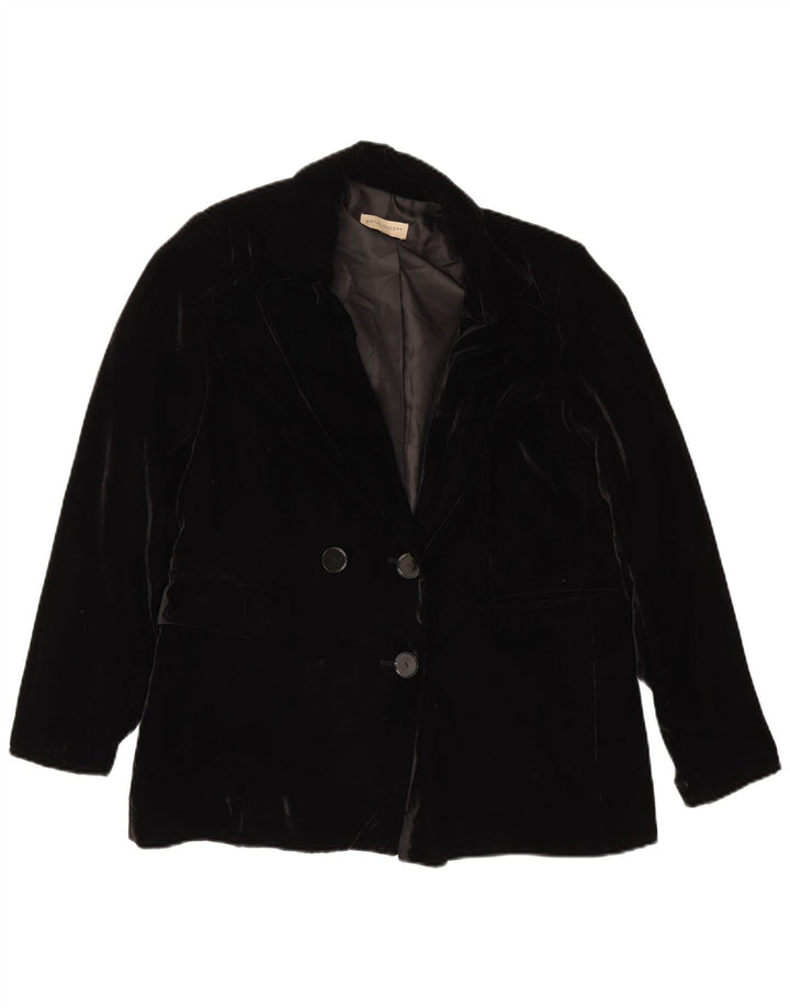 Vintage Dame Dobbeltradet Velvet Blazer Jacket EU 40 Medium Black