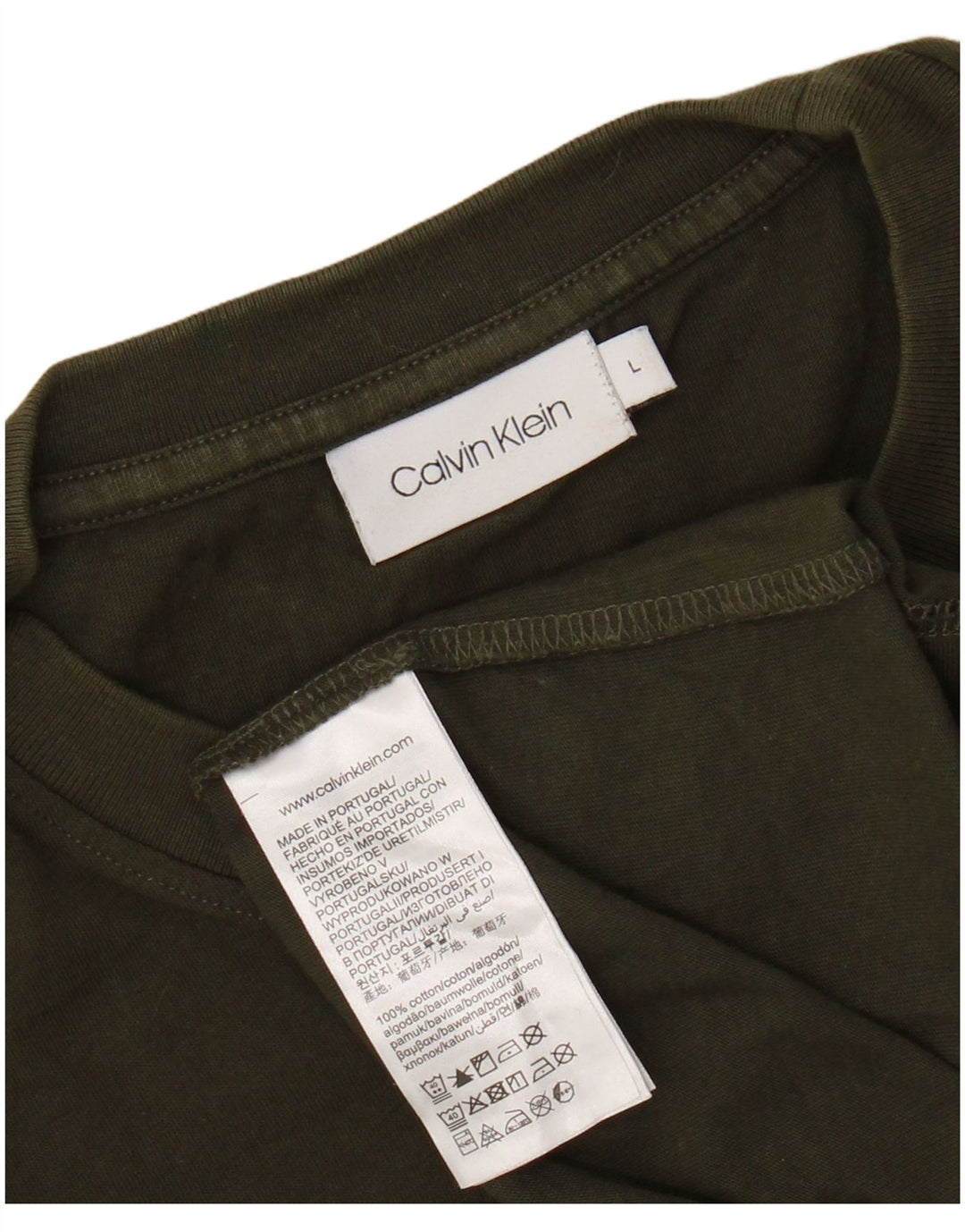 CALVIN KLEIN Mens Graphic T-Shirt Top Large Khaki Cotton