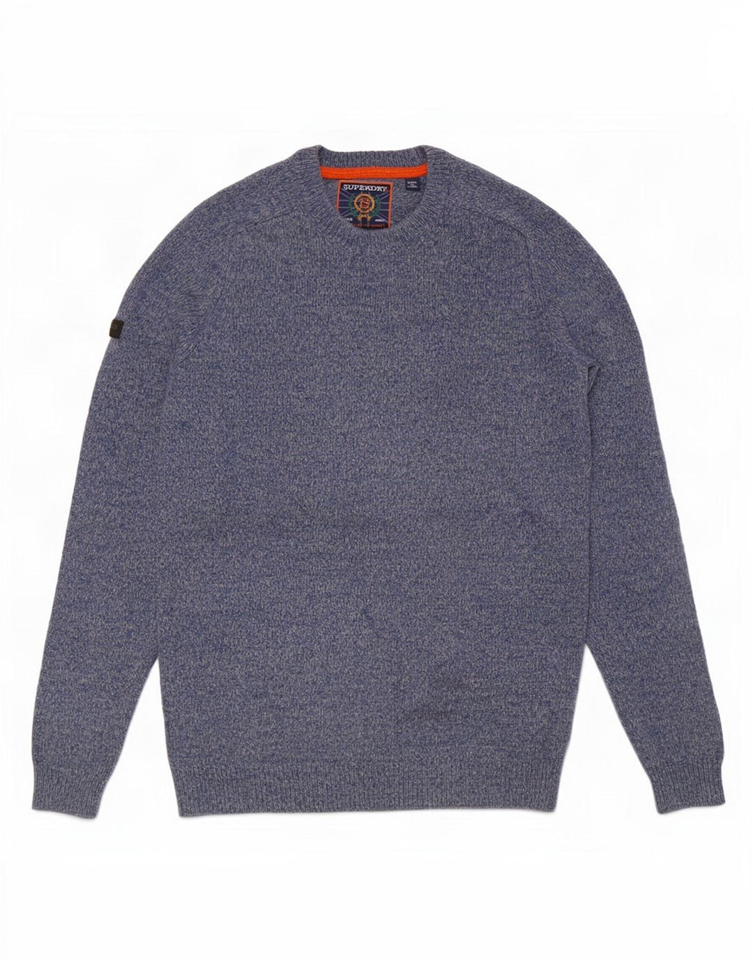 Superdry trøje med rund hals til mænd mellemblå flækket lammeuld
