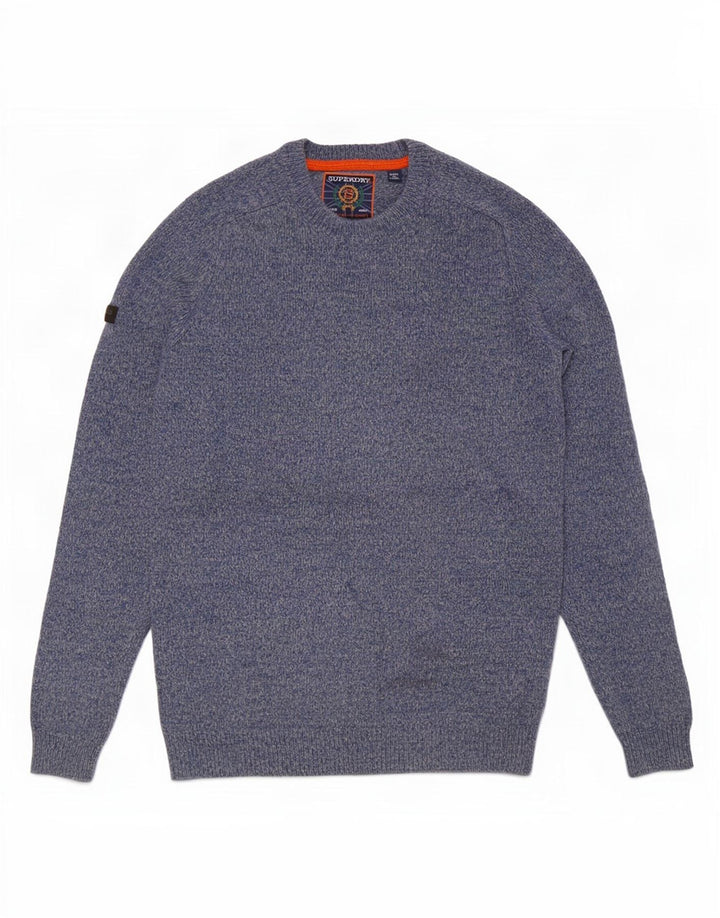 Superdry trøje med rund hals til mænd mellemblå flækket lammeuld