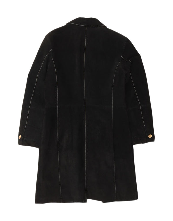 VINTAGE Dame Ruskind Overfrakke UK 12 Medium Sort Læder