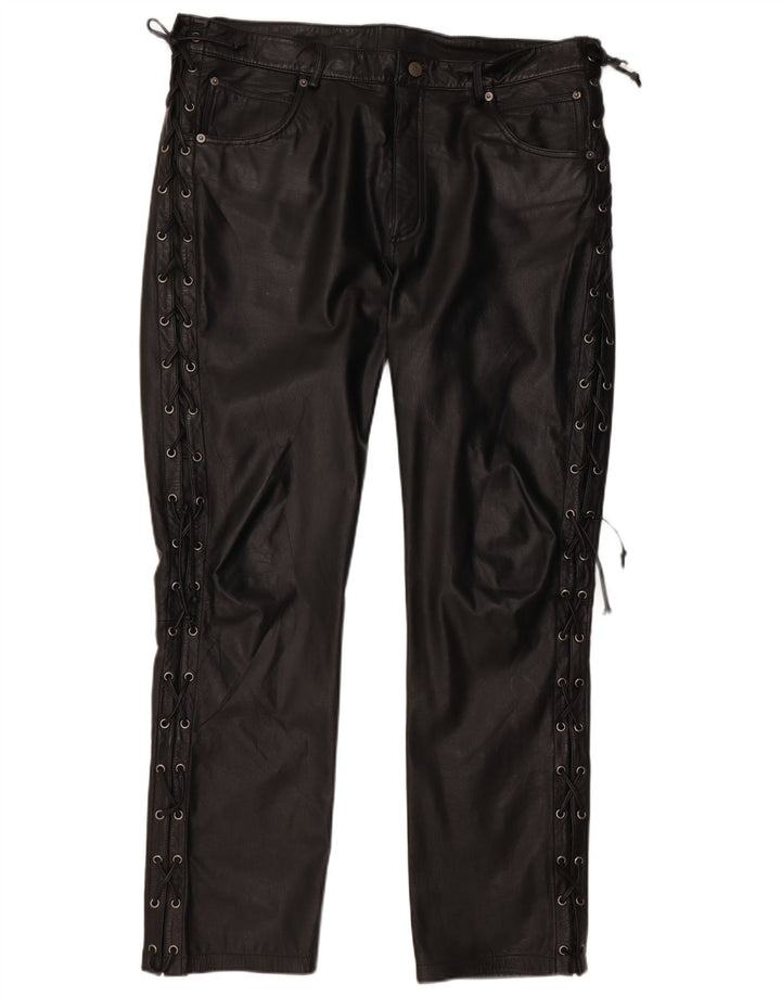 Vintage dame Biker læderbukser W38 L31 sort læder