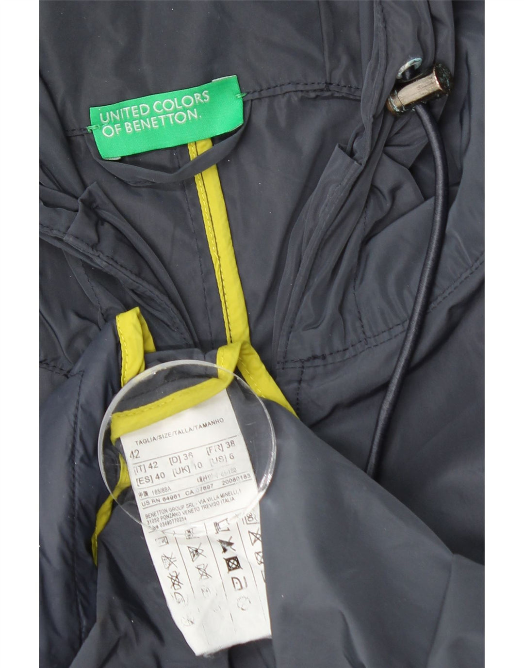 BENETTON Regnfrakke med hætte til kvinder UK 10 Lille marineblå polyester