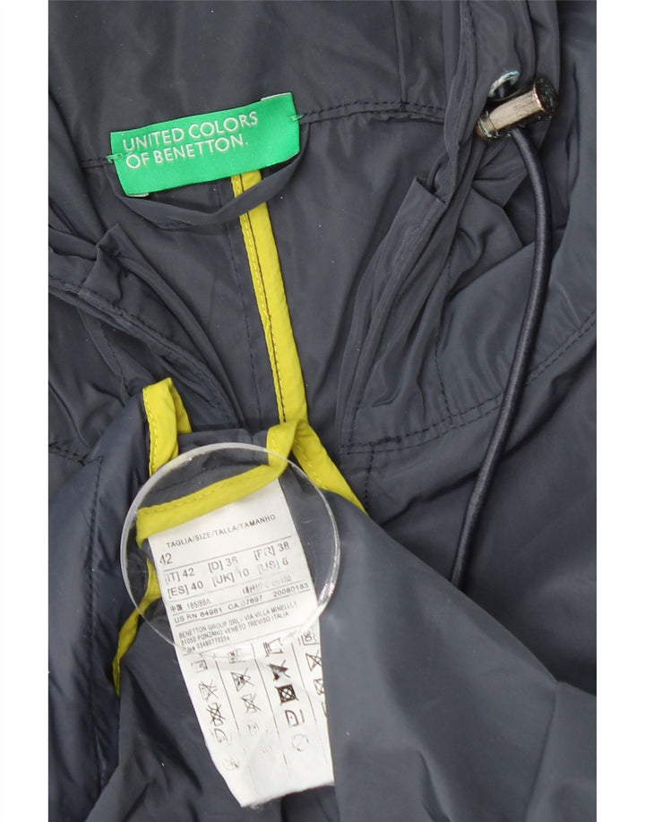 BENETTON Regnfrakke med hætte til kvinder UK 10 Lille marineblå polyester