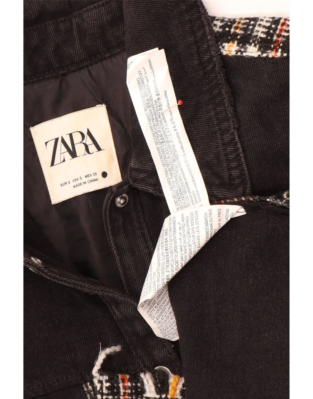 Zara Dame Oversized Denim Jacket UK 10 Lille sort ternet polyester