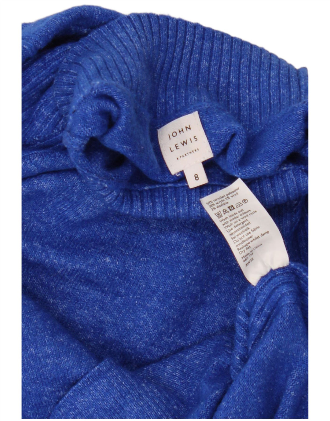John Lewis Dame Oversized Turtle Neck Jumper Sweater UK 8 Small Blue