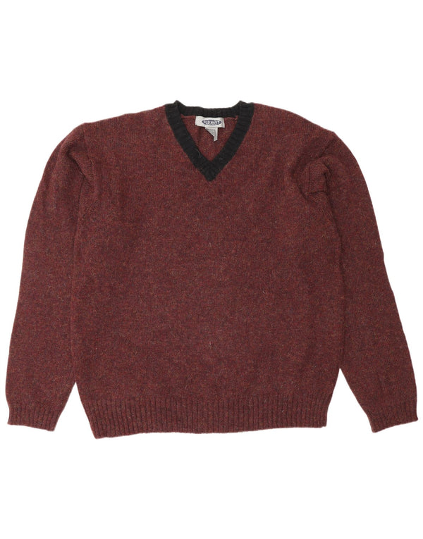 Old Navy Herre V-hals sweater XL Burgundy Colourblock Uld