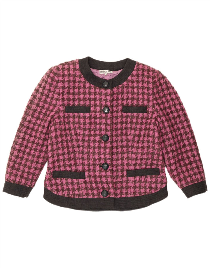 Modyva Dame 3/4 ærmet blazerjakke IT 44 Medium Pink Houndstooth