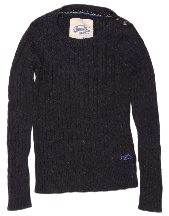 SUPERDRY Dame Boat Neck Jumper Sweater UK 12 Medium Navy Blue Bomuld