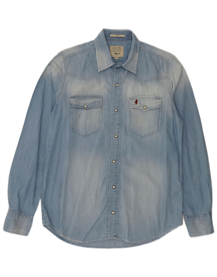 Marlboro Classics Herre Acid Wash Slim Fit Denim Shirt Medium Blue Cotton