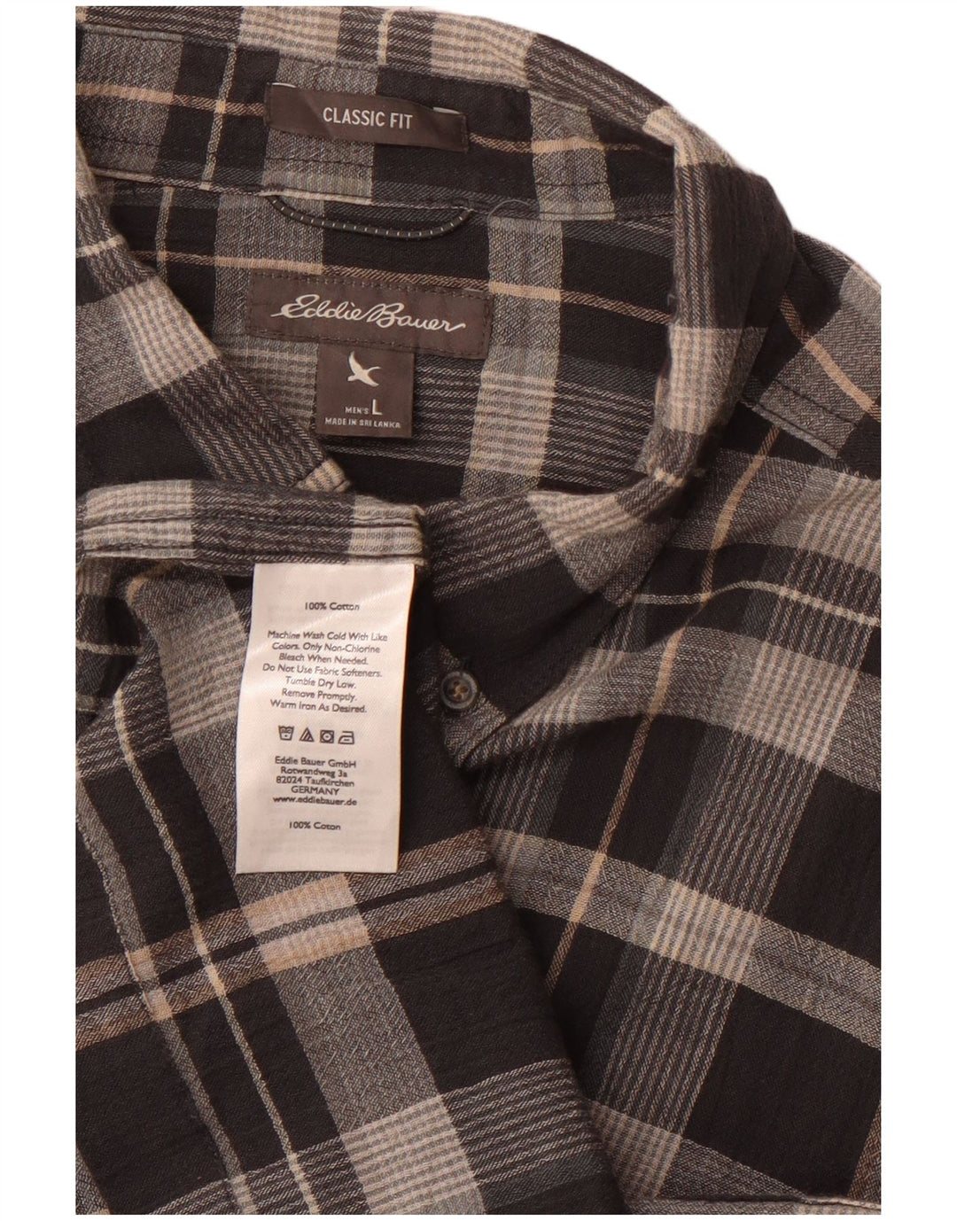 EDDIE BAUER Herre Classic Fit Flanellskjorte Stor grå ternet bomuld