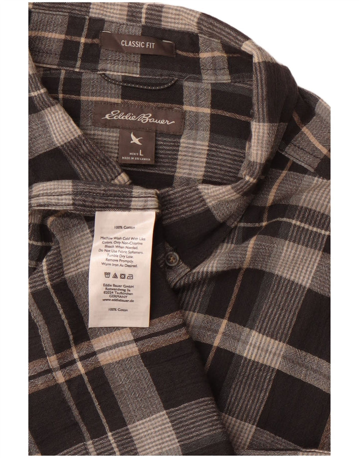 EDDIE BAUER Herre Classic Fit Flanellskjorte Stor grå ternet bomuld
