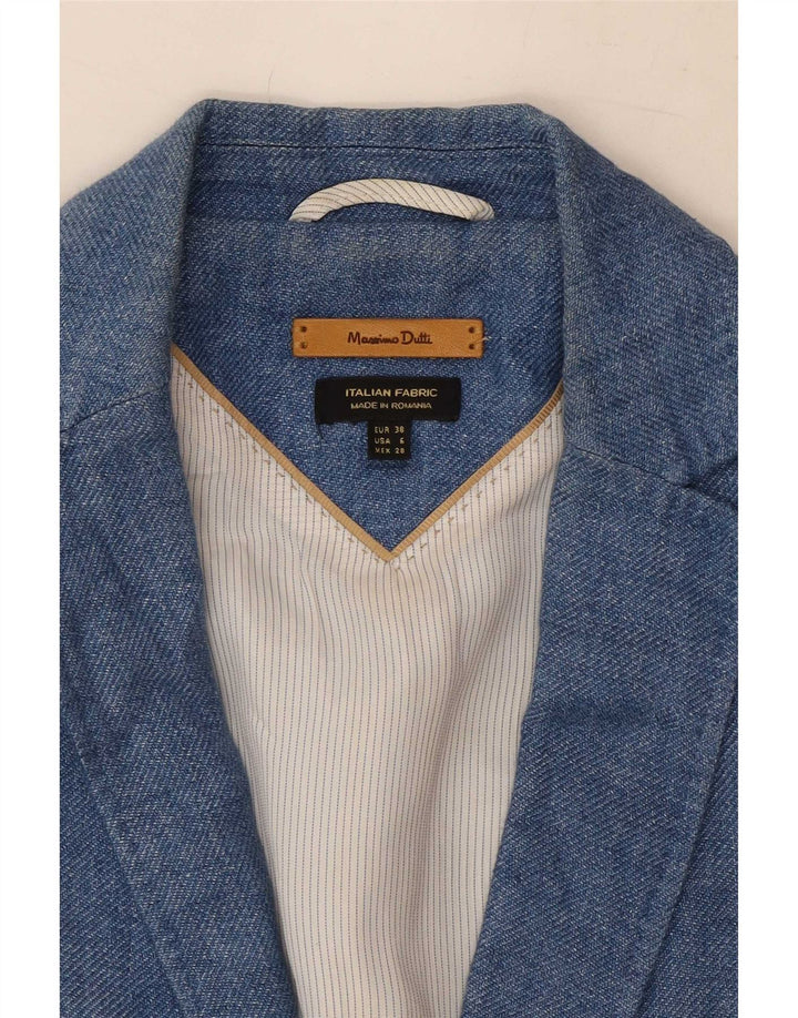 Massimo Dutti Dame 1 Knap Blazer Jakke EU 38 Small Blue Linen