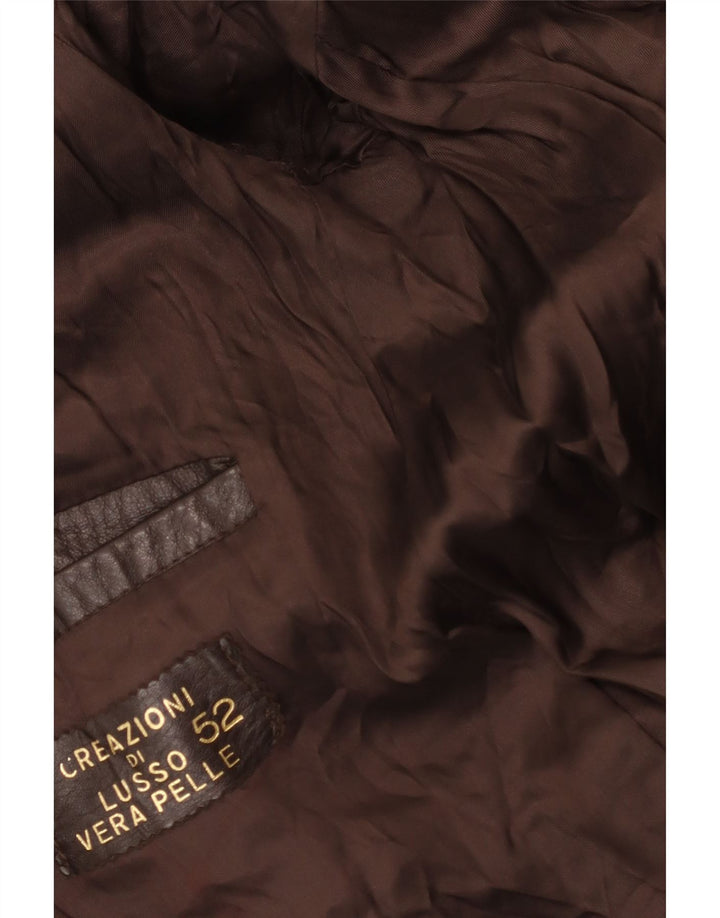 VINTAGE dobbeltradet læderfrakke til kvinder IT 52 2XL brunt læder