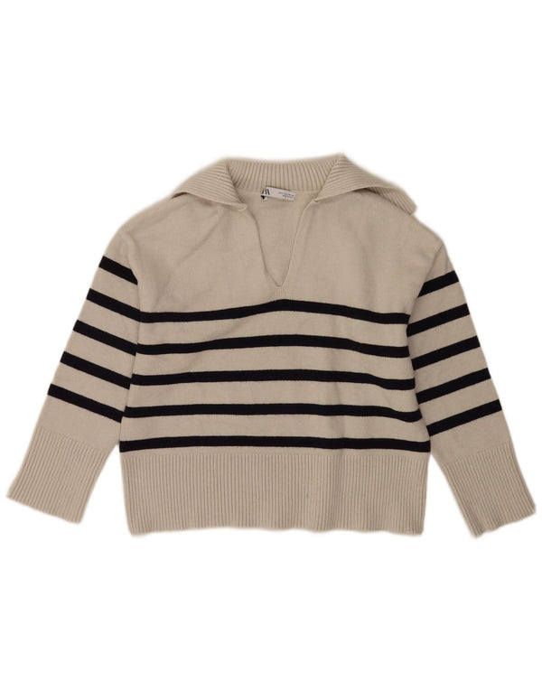 Zara Dame Rullehals Sweater UK 10 Small Off White Stribet