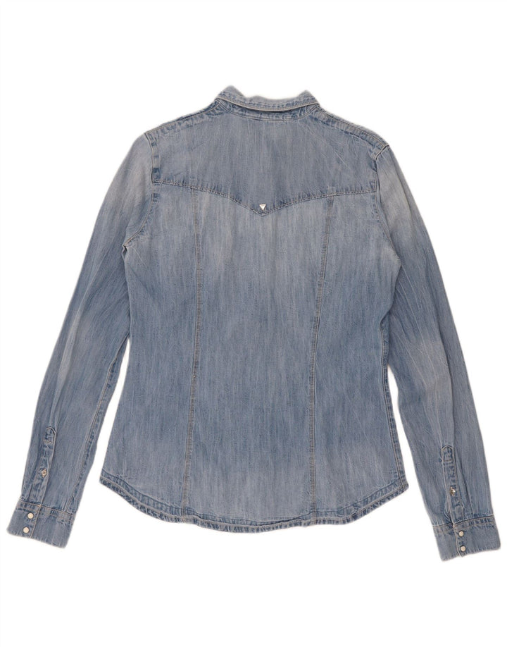 Guess Dame Denim Shirt UK 8 Small Blue Cotton