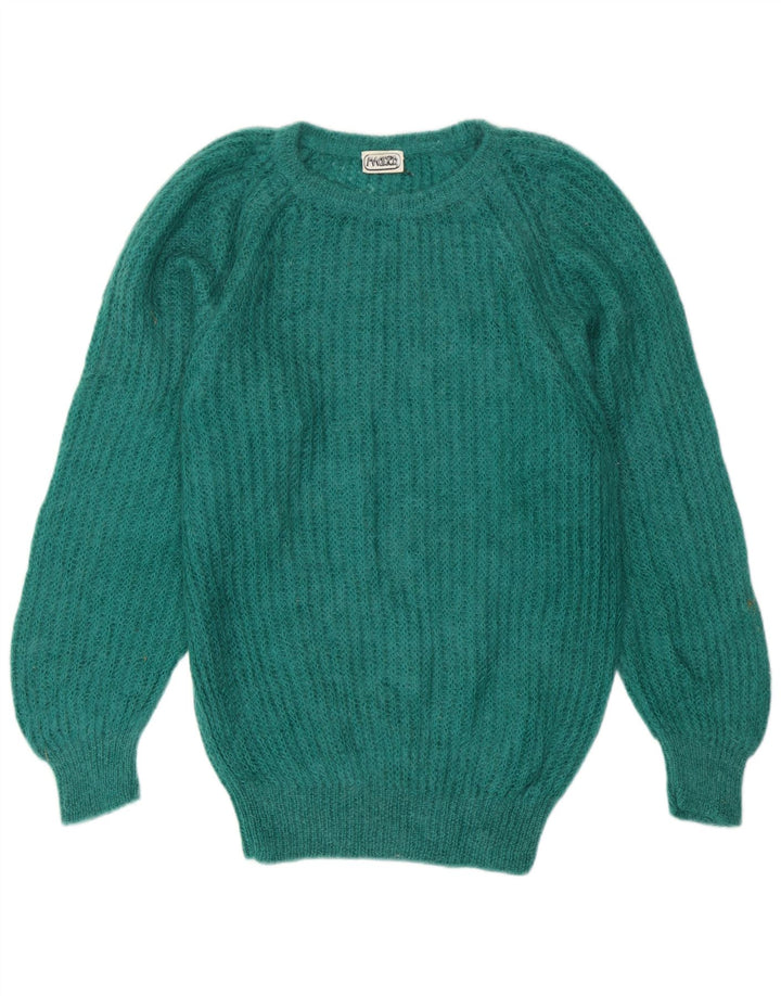 Vintage Dame Boat Neck Jumper Sweater UK 14 Medium Blue