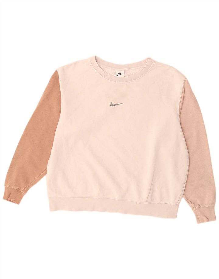 Nike Dame Sweatshirt Jumper UK 14 Medium Beige Colourblock Bomuld