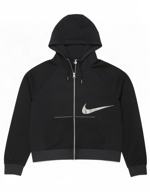 Nike Dame Oversized Crop Grafisk Hættetrøje Sweater med lynlås UK 6 XS Grå Bomuld