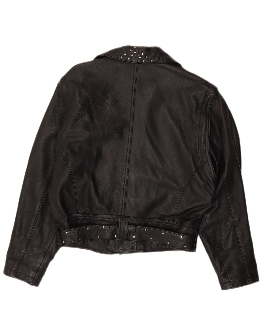 Vintage kvinders crop læder bikerjakke UK 12 medium sort læder