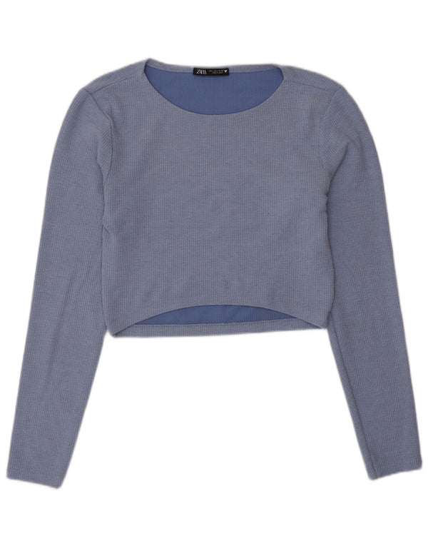Zara Womens Crop Top UK 12 Medium Blue Polyester