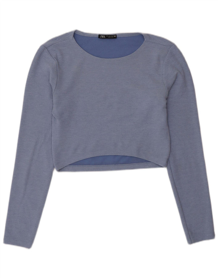 Zara Womens Crop Top UK 12 Medium Blue Polyester