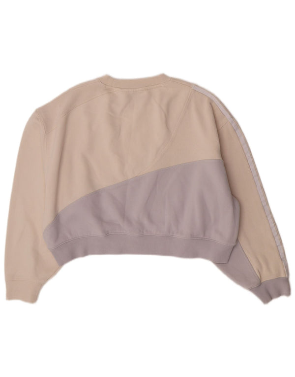 Adidas Dame Oversized Crop Hoodie Jumper UK 10 Small Beige Colourblock