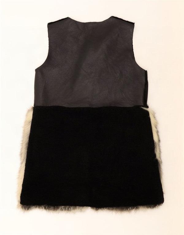 Vintage Womens Sherpa Faux Fur Gilet UK 16 Large Black Colourblock