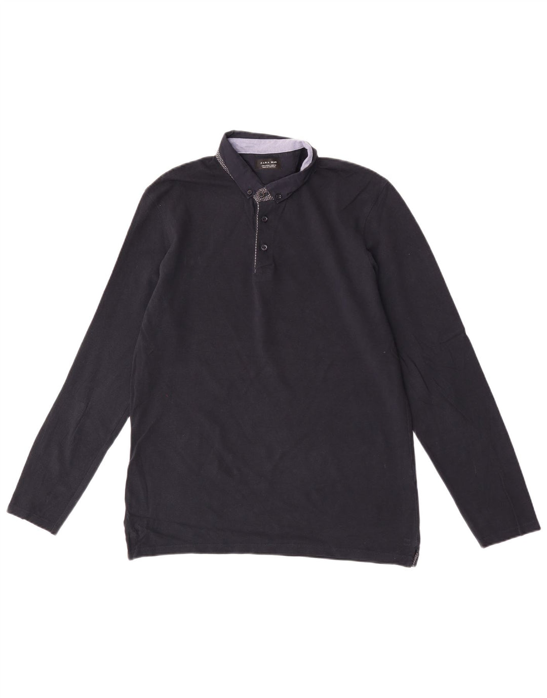 Zara Langærmet Polo Shirt til mænd Large Navy Blue