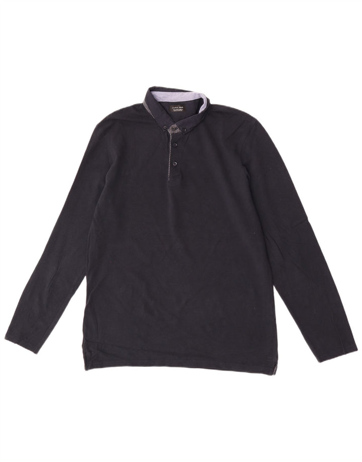 Zara Langærmet Polo Shirt til mænd Large Navy Blue